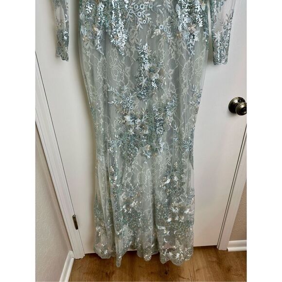 Mac Duggal NWT $698 size 8 EMBELLISHED V NECK ILLUSION LONG SLEEVE GOWN style 67 - Picture 8 of 16